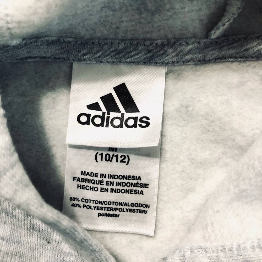 Adidas Kids Hooded Fleece Sweatshirt Pullover Gray - Picture 10 of 11